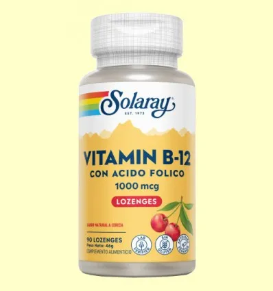 Vitamina B12 con ácido fólico 1000 mcg/400 mcg 90 comprimidos orosolubles - Solaray